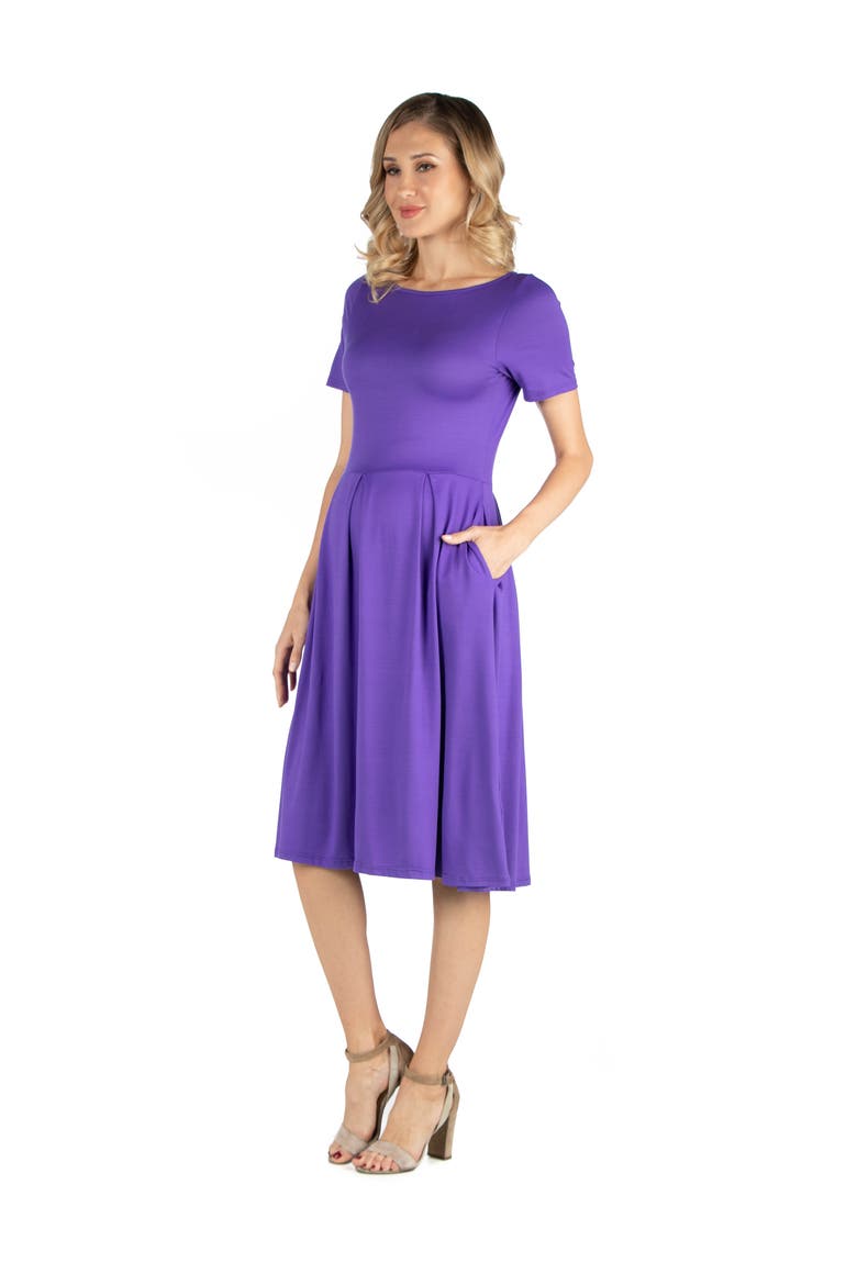Maternity Midi Dress with Short Sleeve and Pocket Detail, Alternate, color, Lilac
