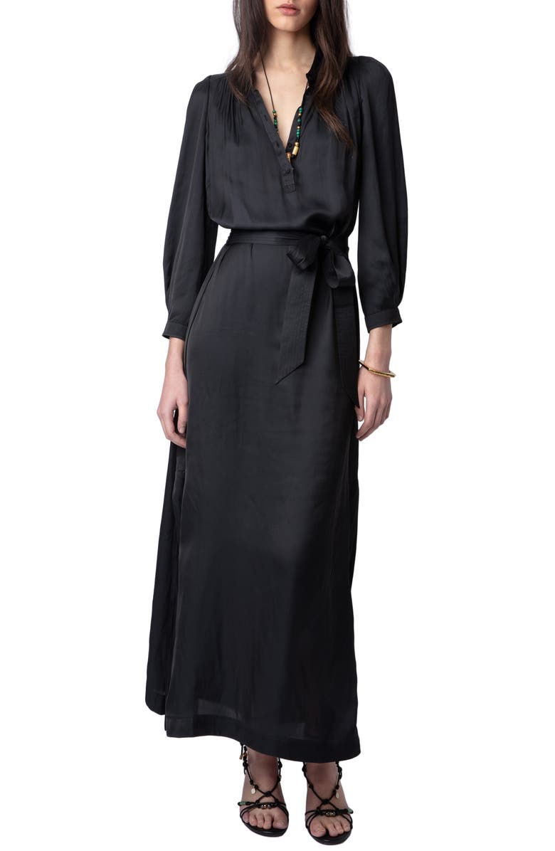 Zadig & Voltaire Ritchil Long Sleeve Satin Shirtdress, Alternate, color, 