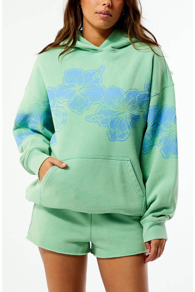 Hibiscus Print Cotton Blend Hoodie, Main, color, GREEN