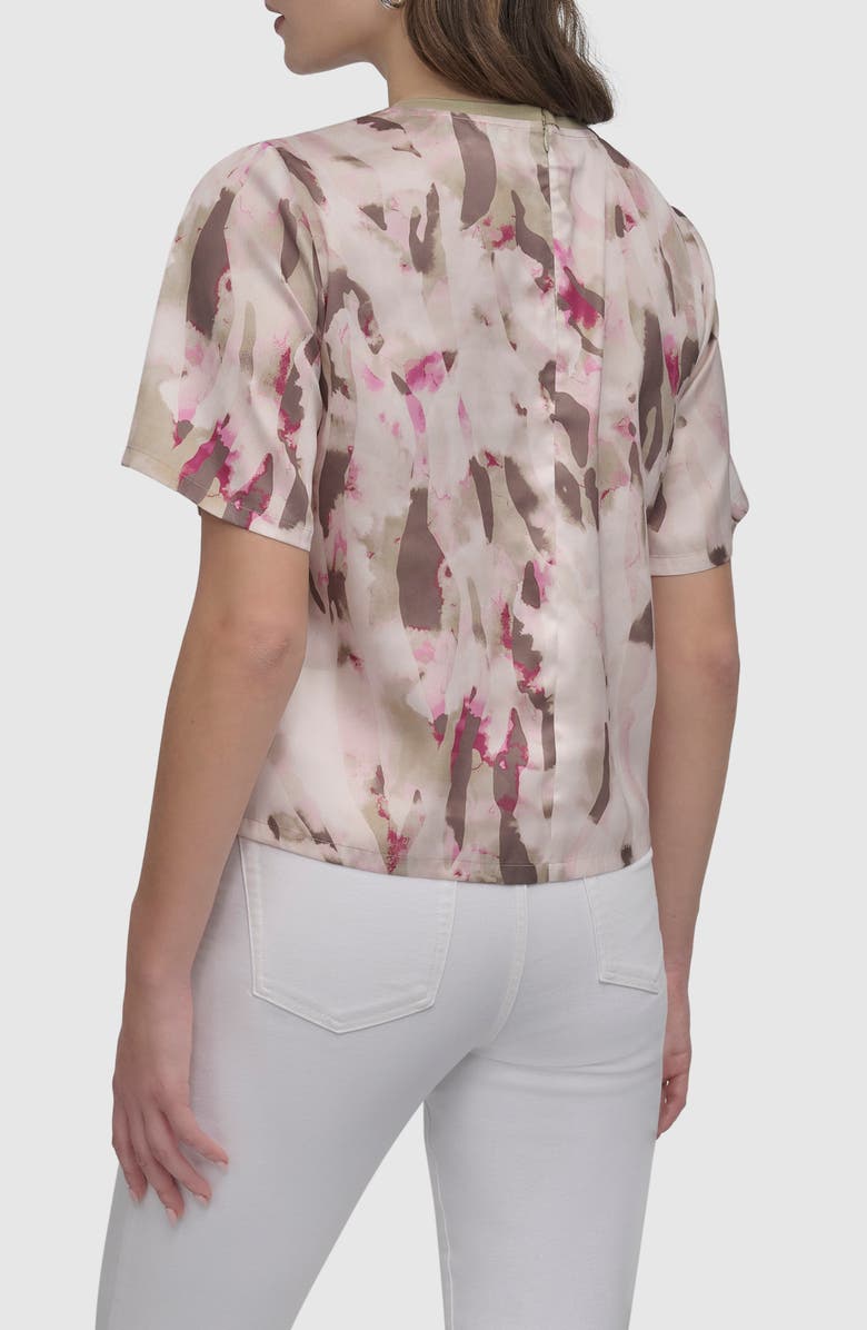 DKNY Print Scarf Twill Short Sleeve Top, Alternate, color, Shattered Tiger