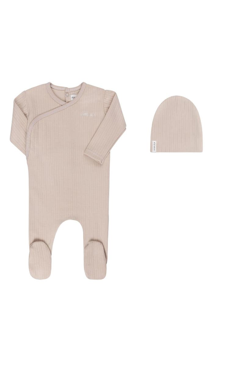 Ely's & Co. Cotton Little One Collection - Footie + Beanie, Main, color, Tan