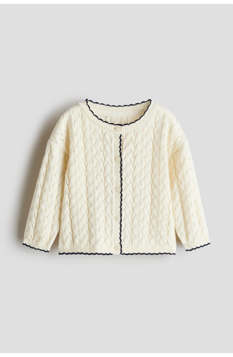 H&M Pointelle-knit Cardigan, Main, color, Cream