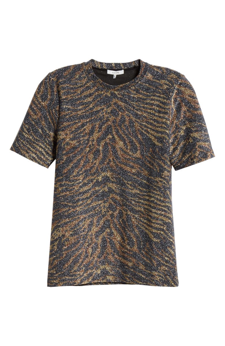 Ganni Tiger Print Metallic Jersey Tee, Alternate, color, 