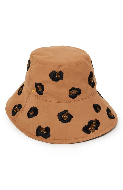Leopard Spot Embroidered Long Brim Bucket Hat