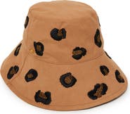 Lele Sadoughi Leopard Spot Embroidered Long Brim Bucket Hat