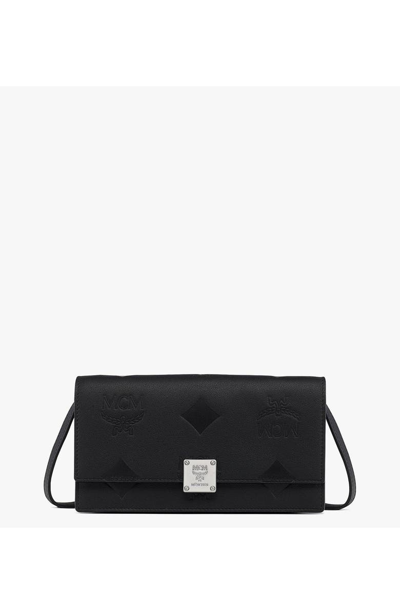 MCM Large Aren Chain Wallet in Embossed Monogram Leather, Main, color, Black