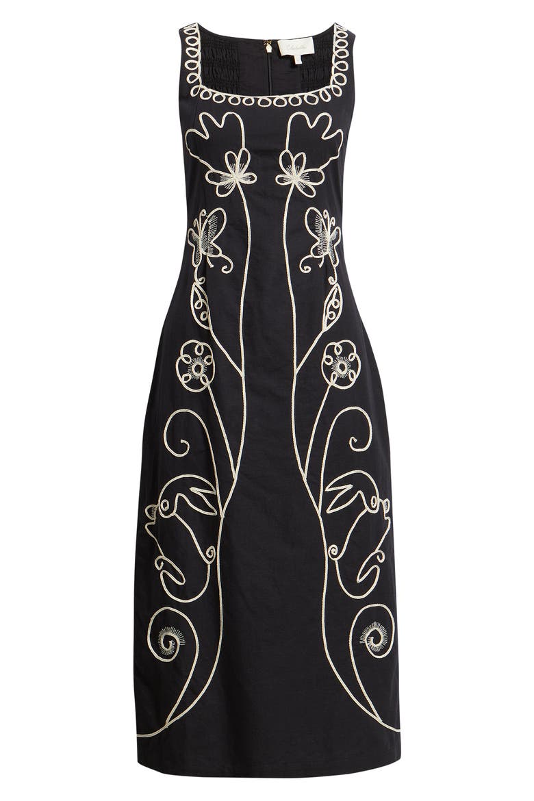 Ruxandra Embroidered Midi Dress, Alternate, color, BLACK