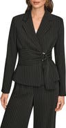 Donna Karan New York Belted D-Ring Pinstripe Blazer