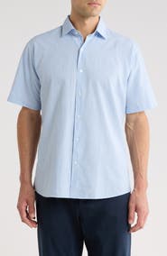 Peter Millar Coast Stripe Short Sleeve Cotton & Lyocell Seersucker Button-Up Shirt