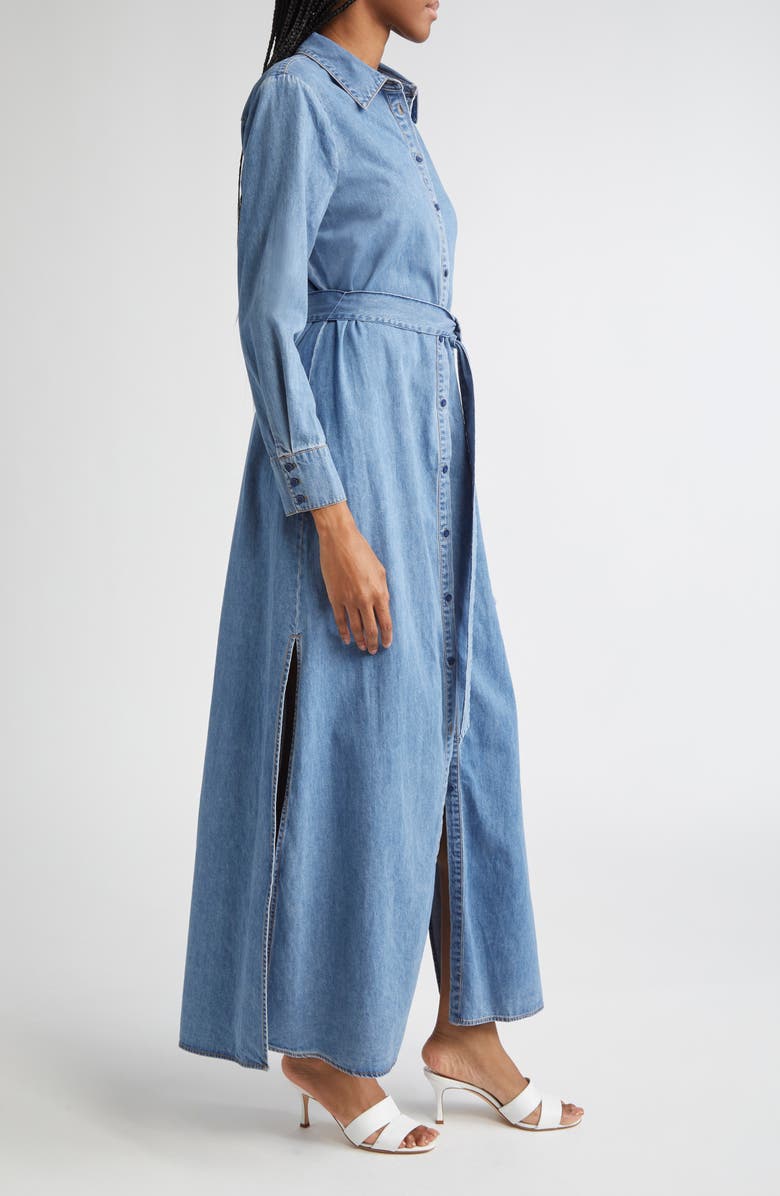 Alice + Olivia Chassidy Denim Maxi Shirtdress, Alternate, color, 