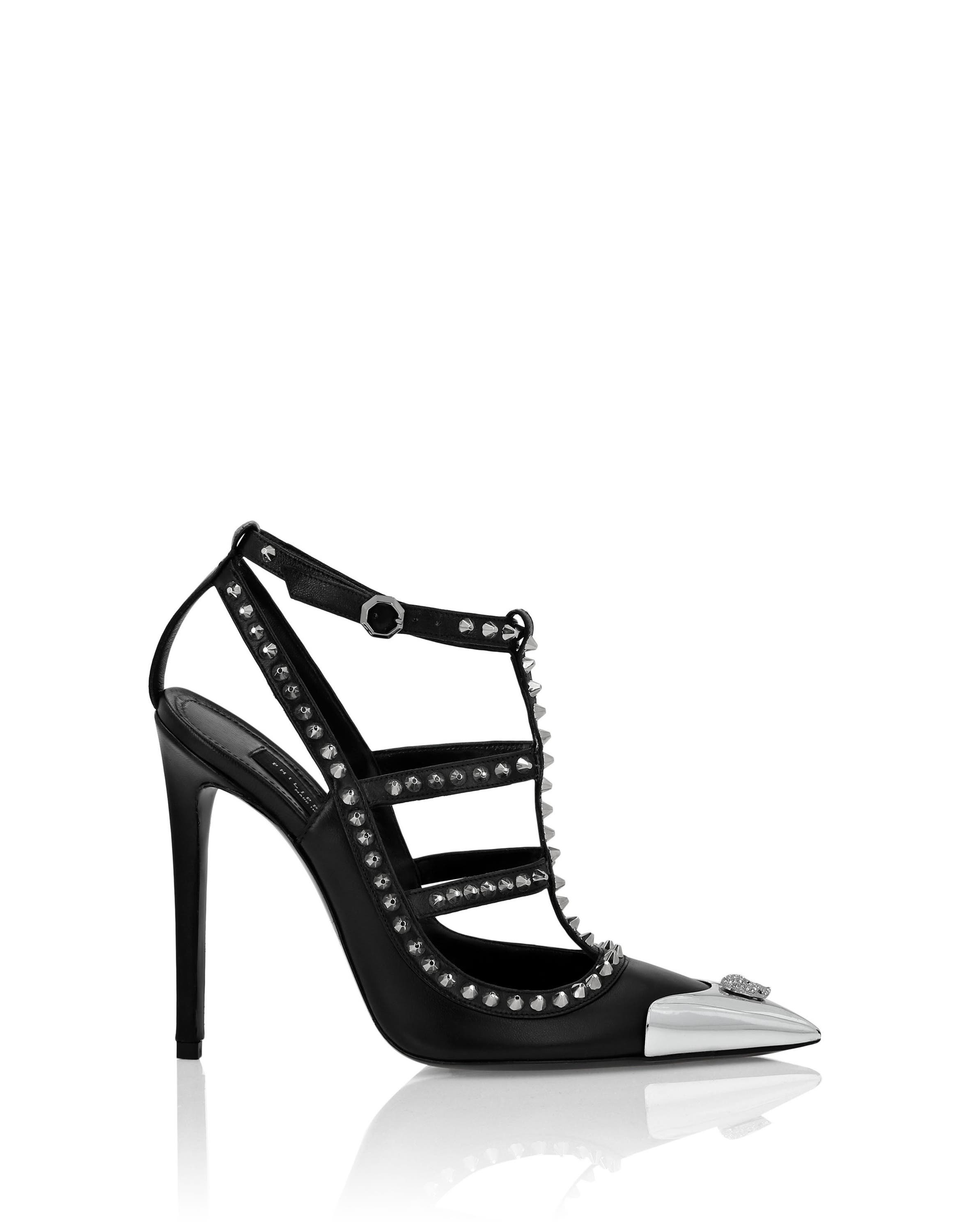 PHILIPP PLEIN Nappa Leather Sandals High Heels Studs Women, Alternate, color, Black