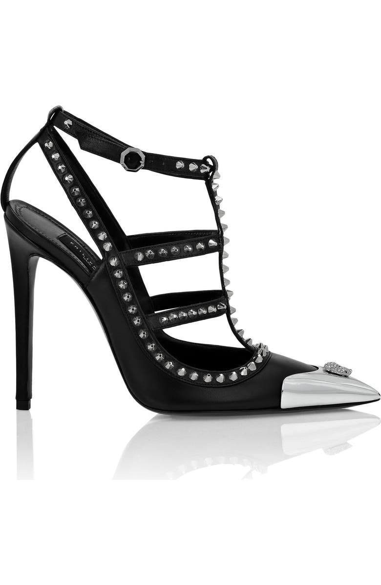 PHILIPP PLEIN Nappa Leather Sandals High Heels Studs Women, Alternate, color, Black