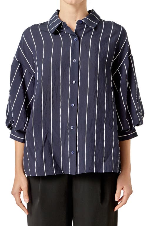 English Factory Stripe Balloon Sleeve Shirt In Blue