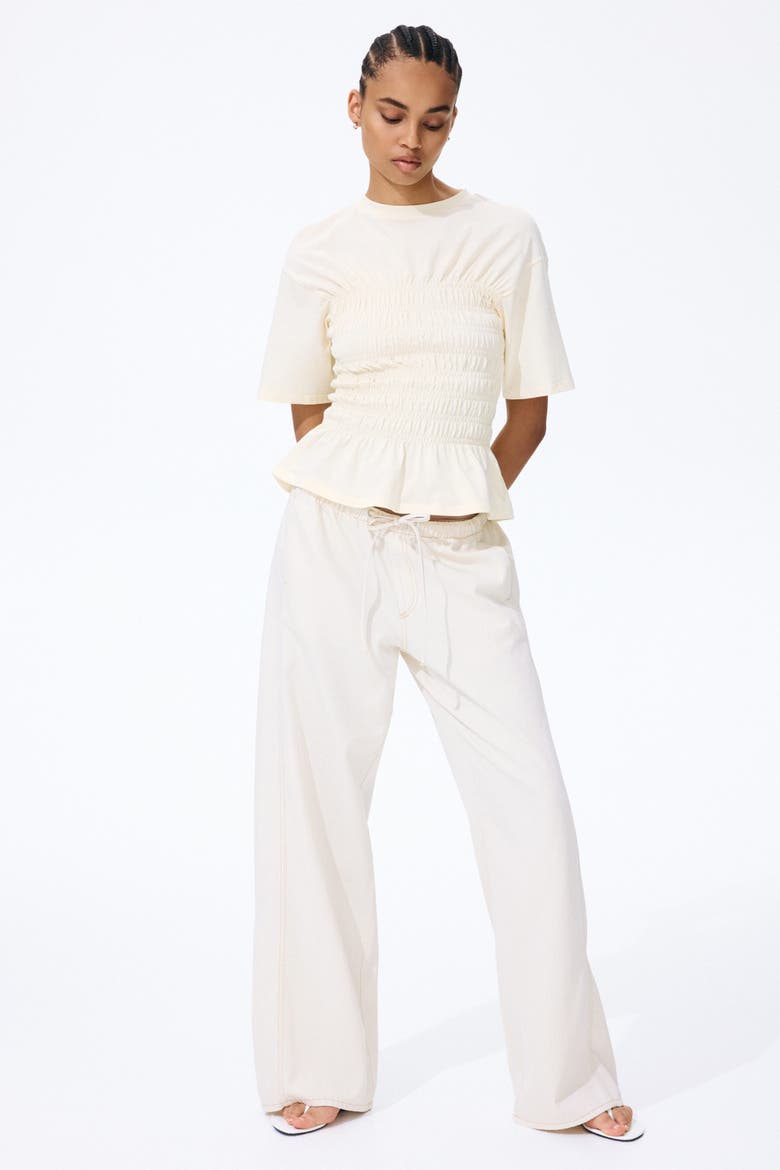 Denim Drawstring Pants, Alternate, color, Light beige