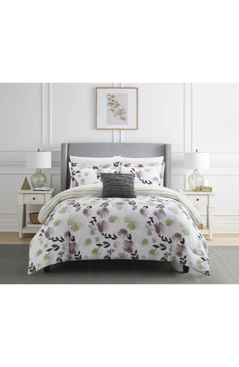 CHIC Devon Painted Watercolor Floral 3-Piece Comforter Set - Twin Size, Main, color, 