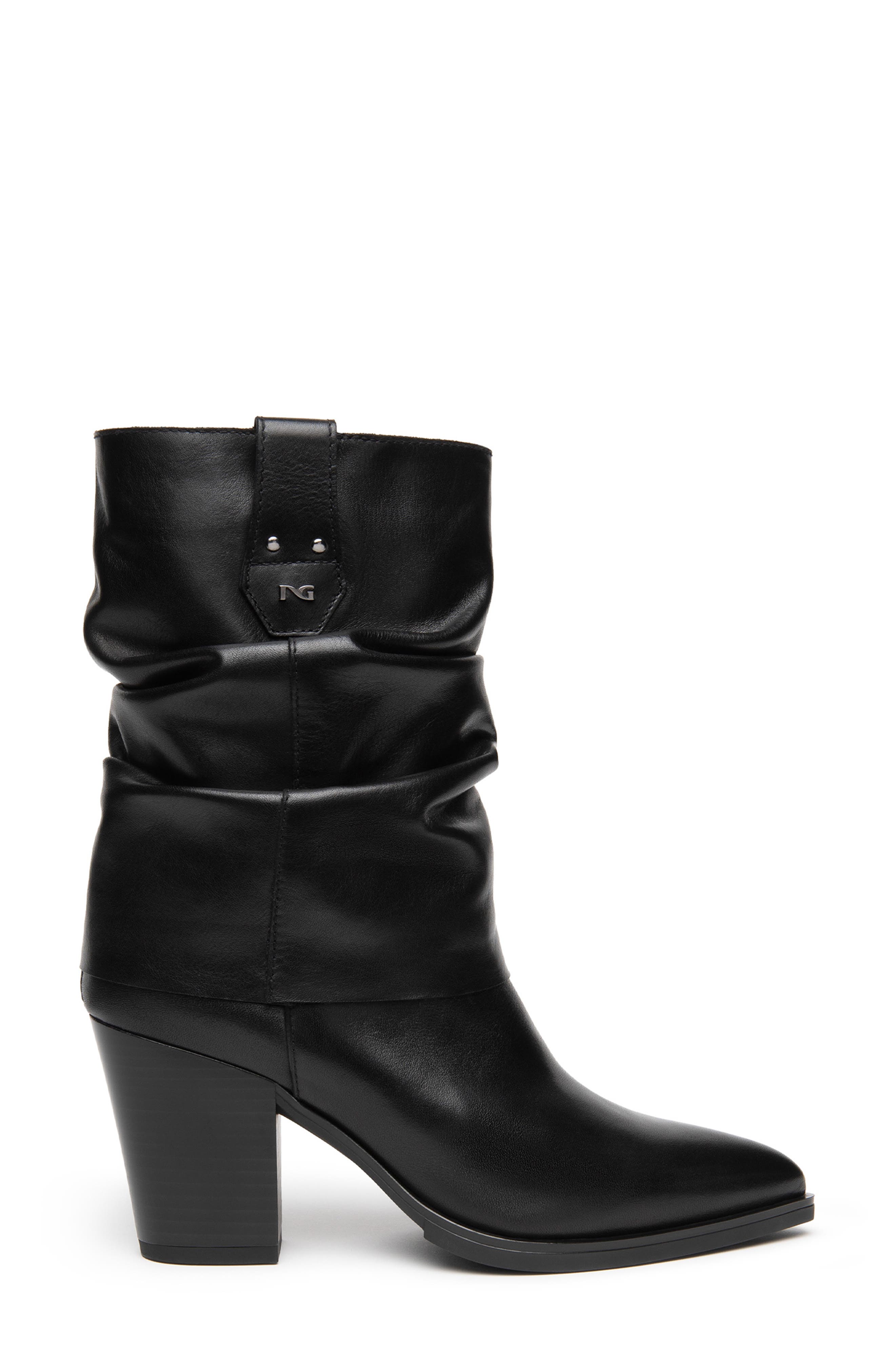 Slouchy Leather Western Boot, Alternate, color, BLACK