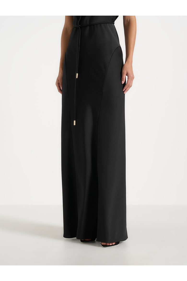 Saffron Satin Belted Maxi Dress, Alternate, color, Black