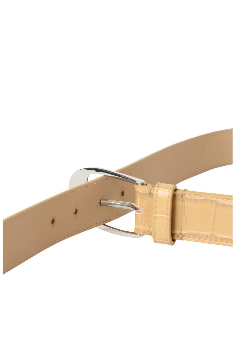 Joshua Croc Embossed Leather Belt, Alternate, color, LIGHT CAMEL SILVER