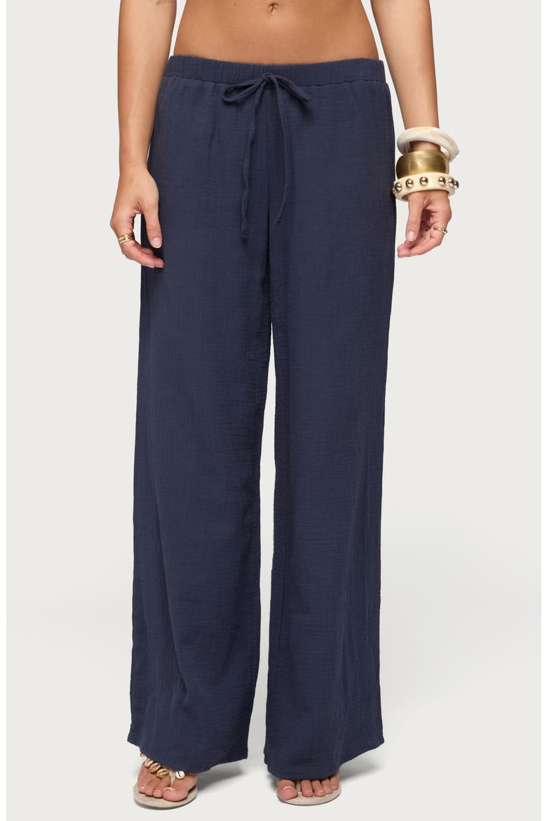 Viktoria Cotton Crinkle Gauze Wide Leg Drawstring Pants, Main, color, NAVY