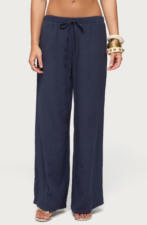 Viktoria Cotton Crinkle Gauze Wide Leg Drawstring Pants