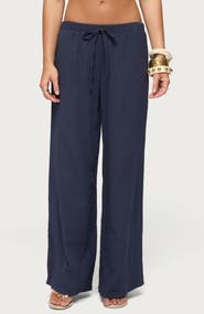 EDIKTED Viktoria Cotton Crinkle Gauze Wide Leg Drawstring Pants