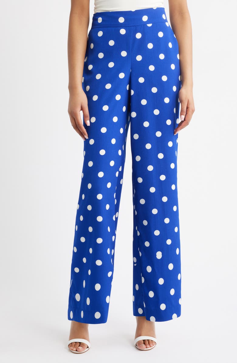 Anne Klein Abstract Print High Waist Pull-On Wide Leg Pants, Main, color, 