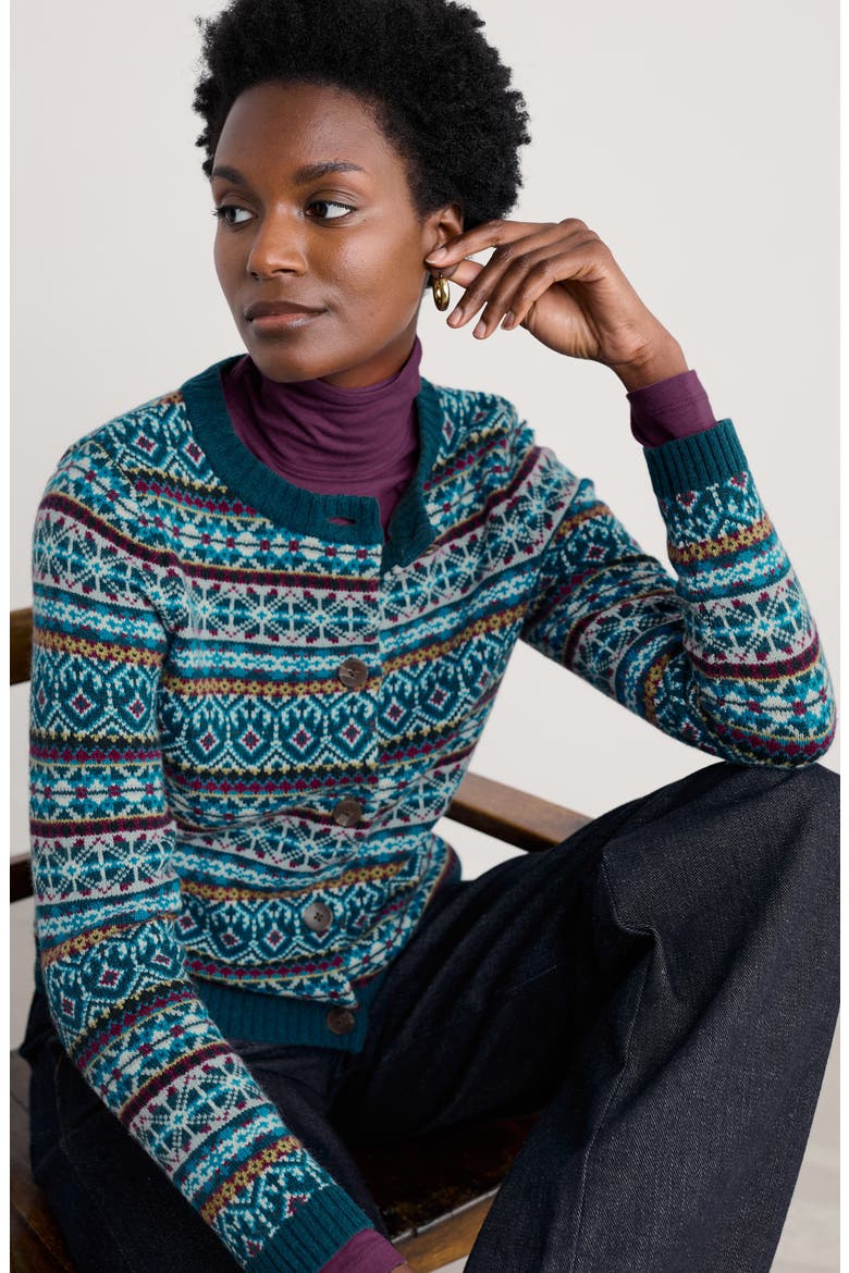 Percella Cove Fair Isle Merino Wool Blend Cardigan, Alternate, color, KNIT OPEN GARDEN MULTI