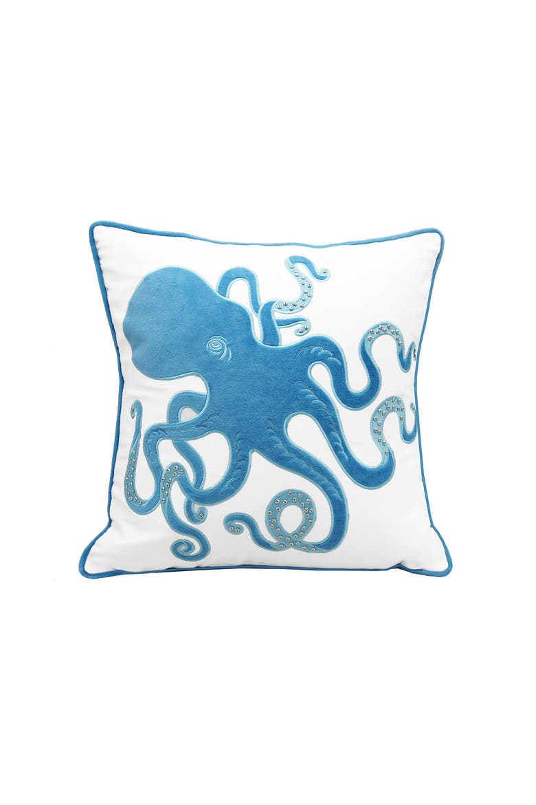 Blue Inkling Octopus Indoor Applique Accent Throw Pillow, Main, color, Blue