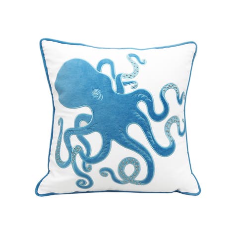 Blue Inkling Octopus Indoor Applique Accent Throw Pillow