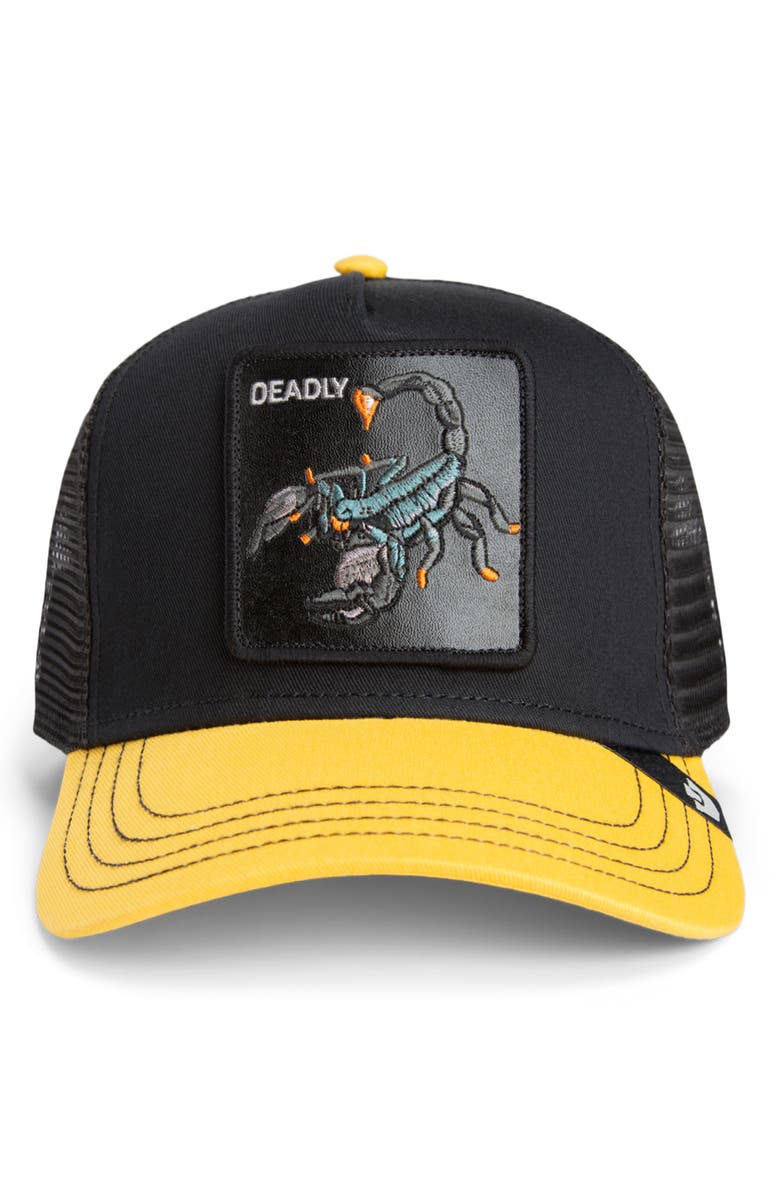 Goorin Bros. Deadly Scorpion Patch Snapback Trucker Hat, Alternate, color, Void / Beam