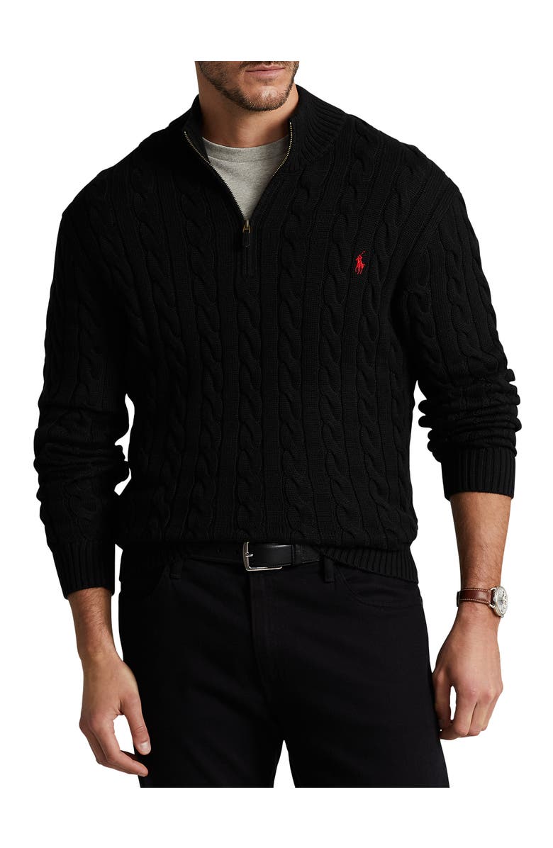 Polo Ralph Lauren Big & Tall Cable Knit Cotton 1/4-Zip Sweater, Main, color, Polo Black