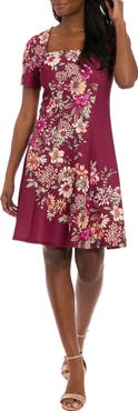 London Times Square Neck Fit & Flare Scuba Dress