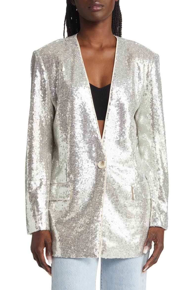 Sequin Blazer, Alternate, color, BEIGE- SILVER