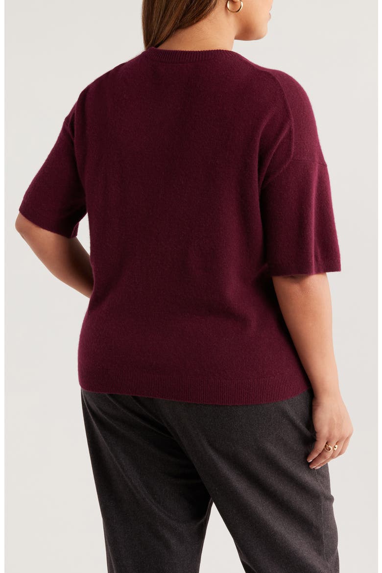 Short Sleeve Cashmere Sweater, Alternate, color, BURGUNDY FIELD