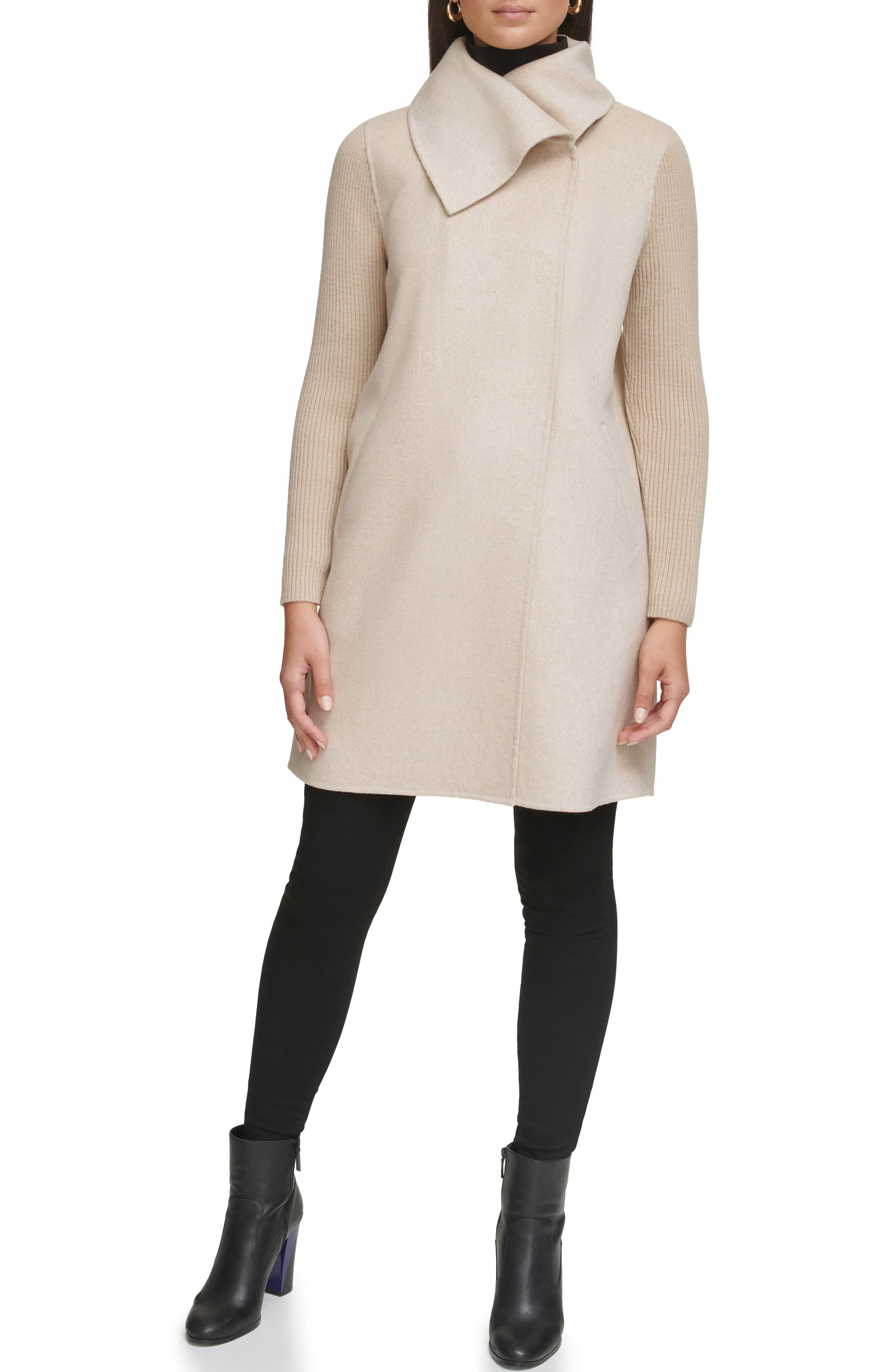 Rib Sleeve Mixed Media Coat - image 5