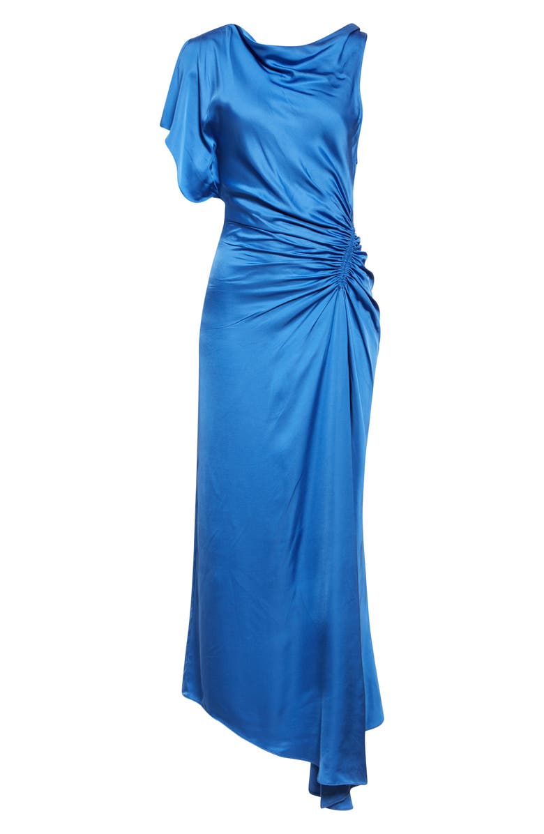 A.L.C. Pia Side Ruched Asymmetric Hem Satin Dress, Alternate, color, Lapis
