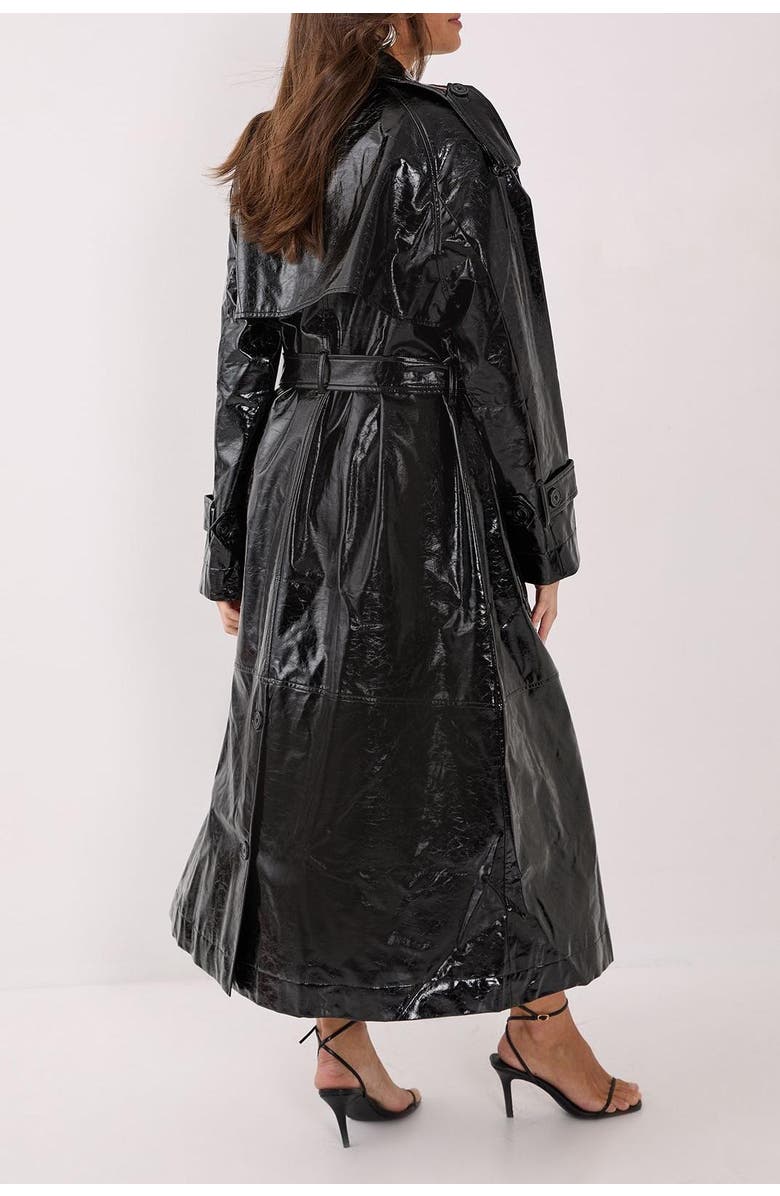 NASTY GAL High Shine Faux Leather Trench Coat, Alternate, color, Black