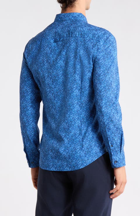 Abstract Circle Diamond Button-Up Shirt