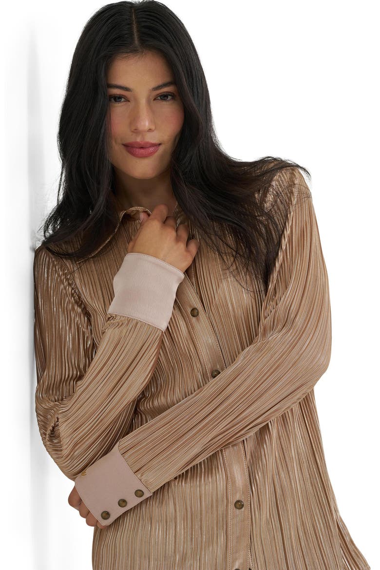 Pliss Long Sleeve Western Shirt, Alternate, color, ROSE GOLD