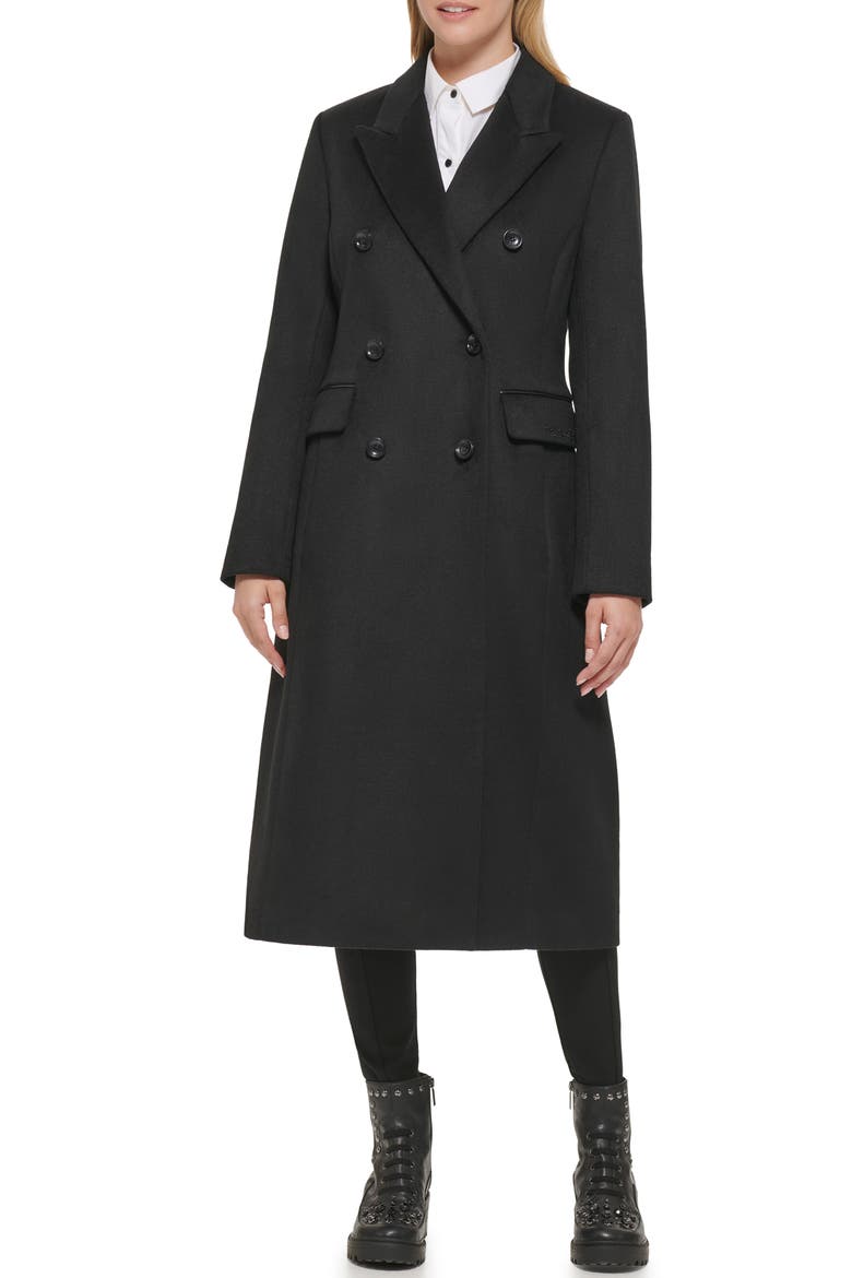 Wool Blend Double Breasted Coat, Main, color, BLACK