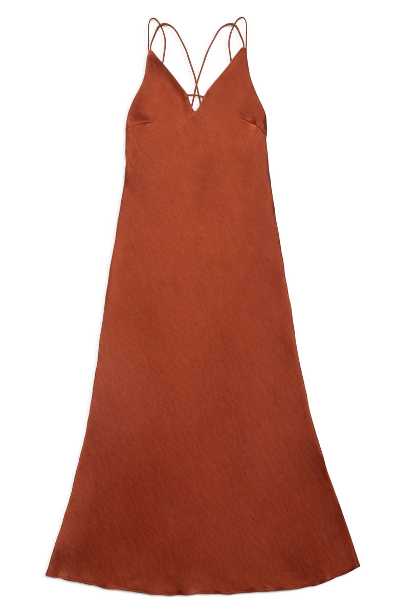 DELUC Sienna Strappy Hammered Satin Maxi Dress, Alternate, color, Reddish Brown