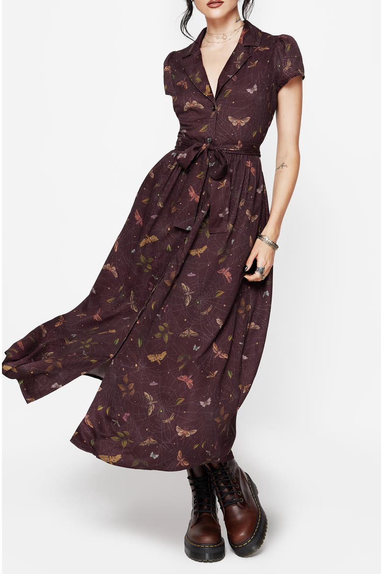 Celia Moth Printed Shirt Dress, Alternate, color, Dark Red