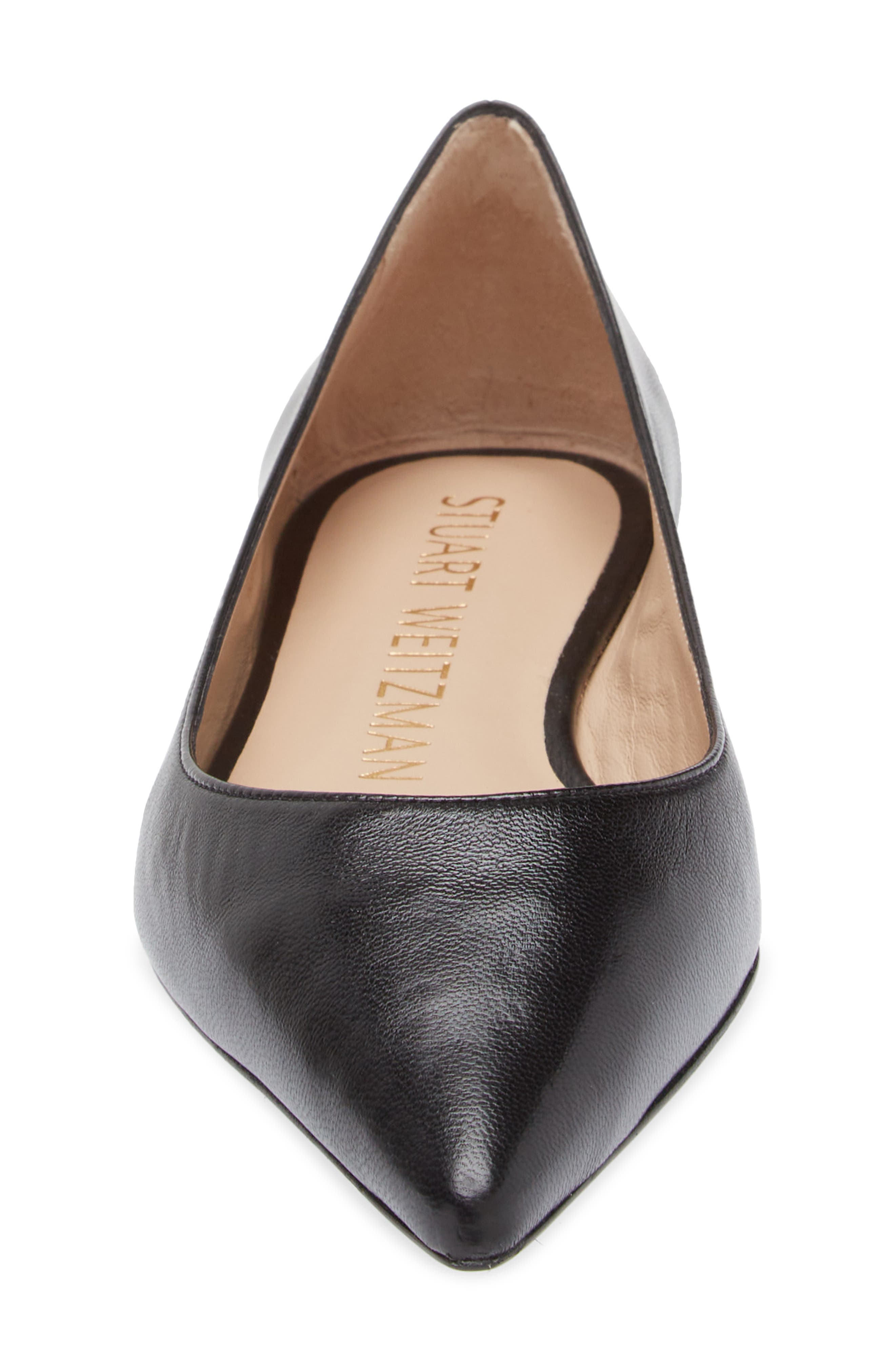 Stuart Weitzman Emilia Pointed Toe Flat, Alternate, color, Black Leather