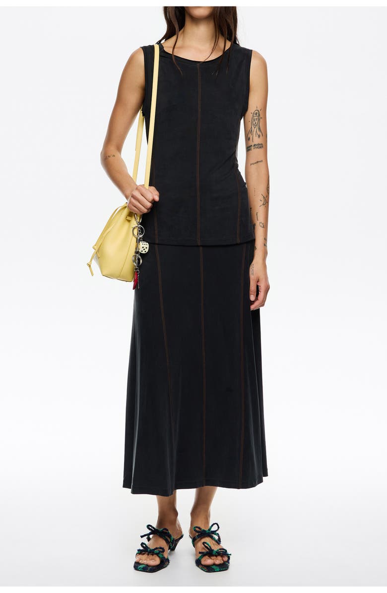 Bimba y Lola Cupro A-Line Skirt, Alternate, color, Washed Black