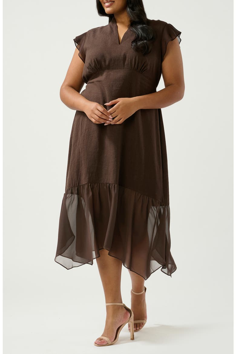 Dune Dancer Chiffon Trim Linen Blend Dress, Alternate, color, CHOCOLATE