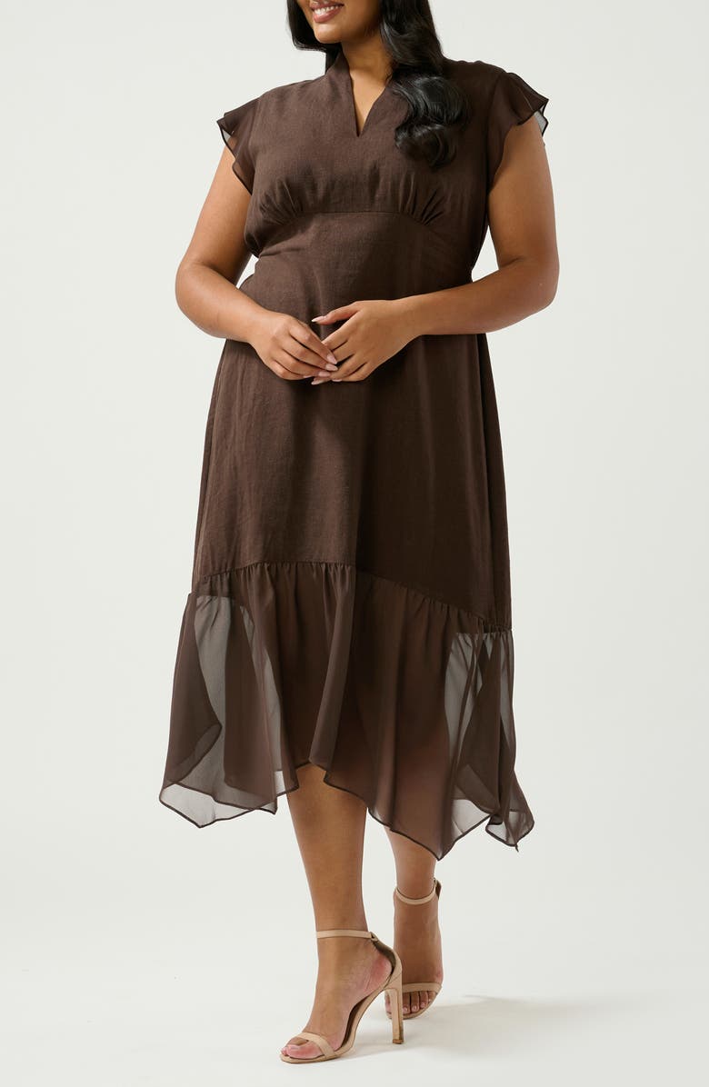 Estelle Dune Dancer Chiffon Trim Linen Blend Dress, Alternate, color, Chocolate