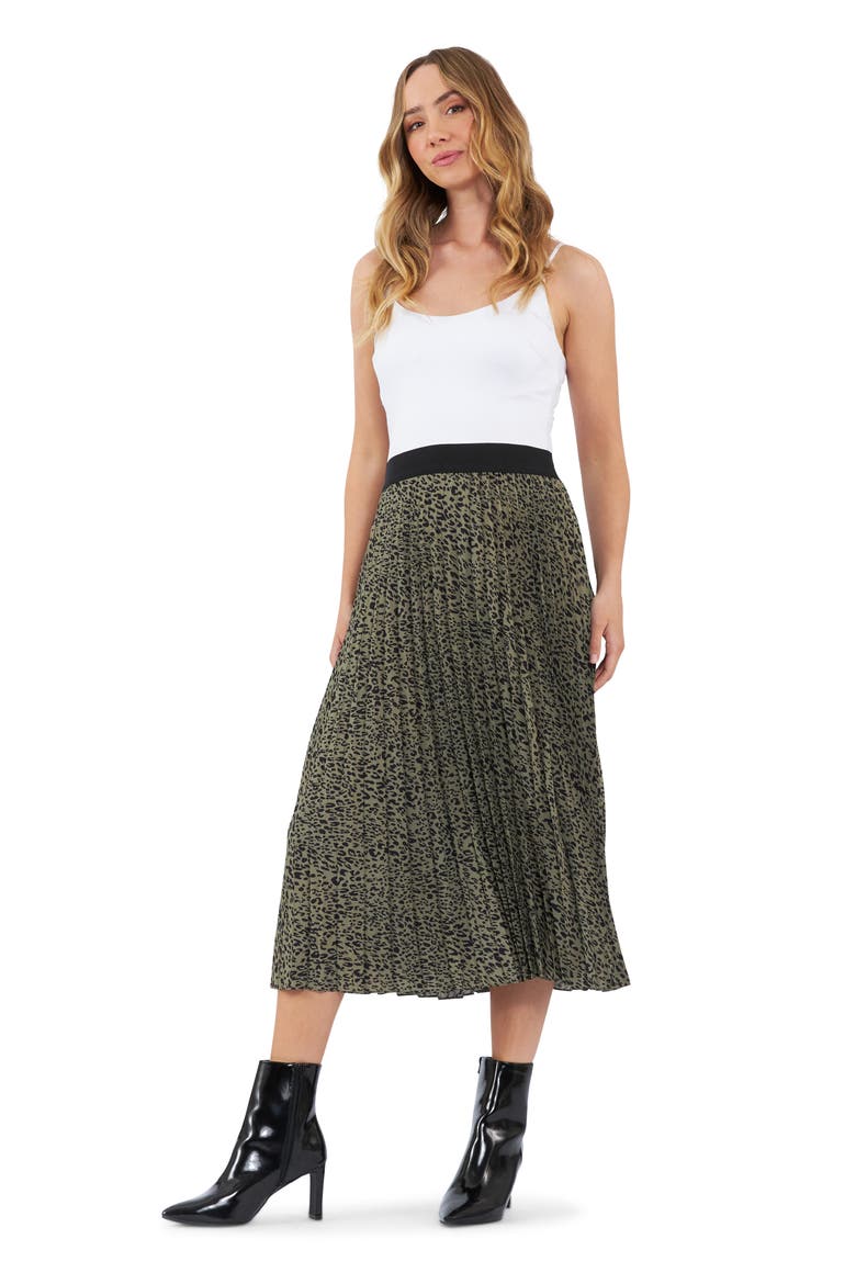 Cleo Pleat Skirt, Alternate, color, KHAKI / BLACK