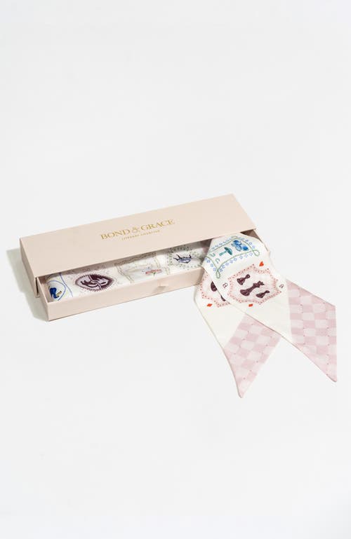 Bond & Grace Wonderful Curiosities Silk Twilly Scarf In Pink