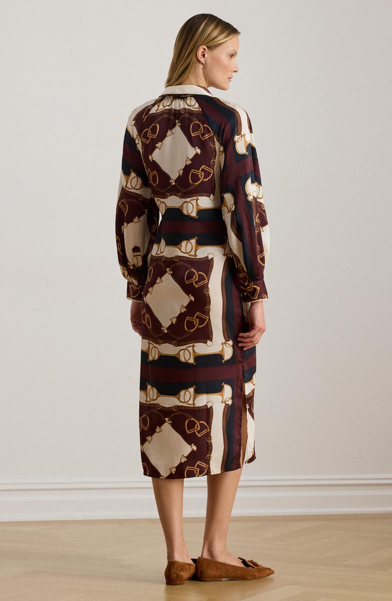 Lauren Ralph Lauren Equestrian Print Long Sleeve Twill Midi Shirtdress, Alternate, color, Navy/ Cream Multi