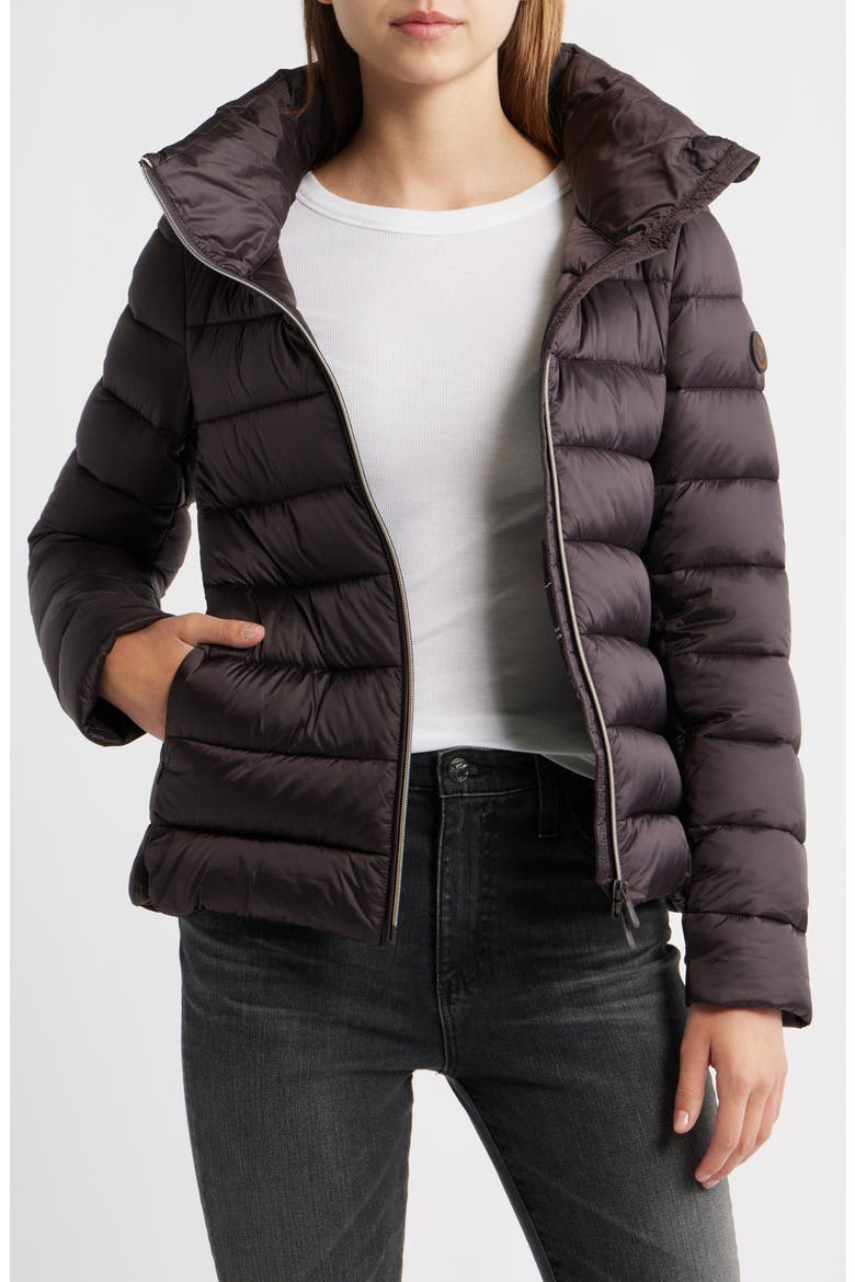 Elsie Water Resistant Quilted Puffer Coat, Alternate, color, BROWN BLACK